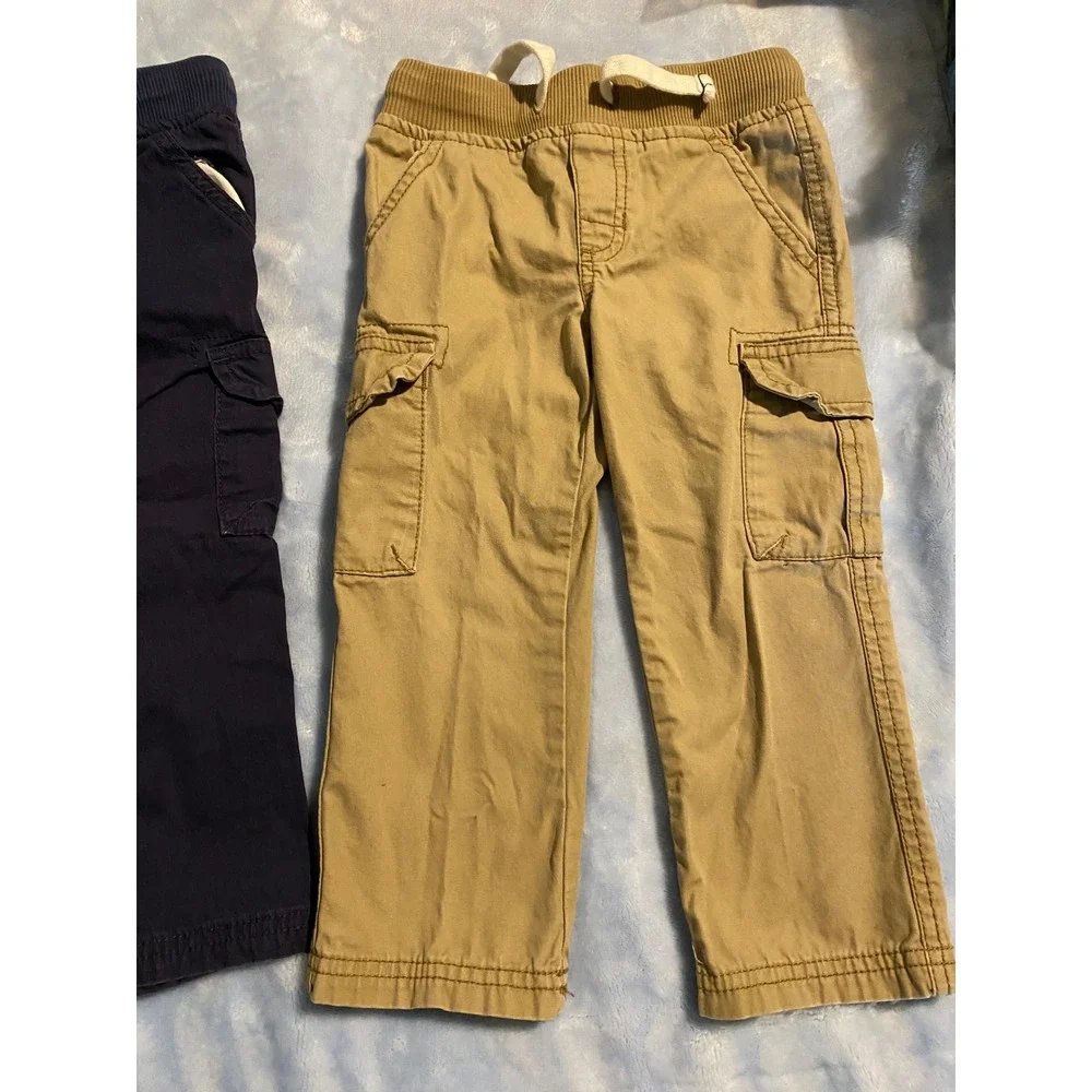 Carters Kids 2T Pull On Cargo Pants Lot 2 Navy Blue Khaki Tan Cotton Trousers